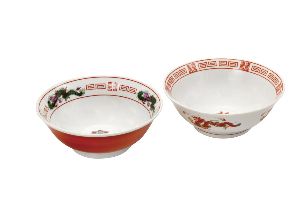 Traditional Red and White Ramen Bowl Set - Fenghuang and Red Dragon