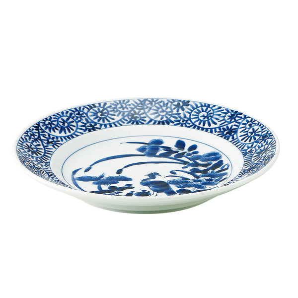 人気定番の Karakusa Blue and White Dinner Plate - Bird and Flowers 工芸品