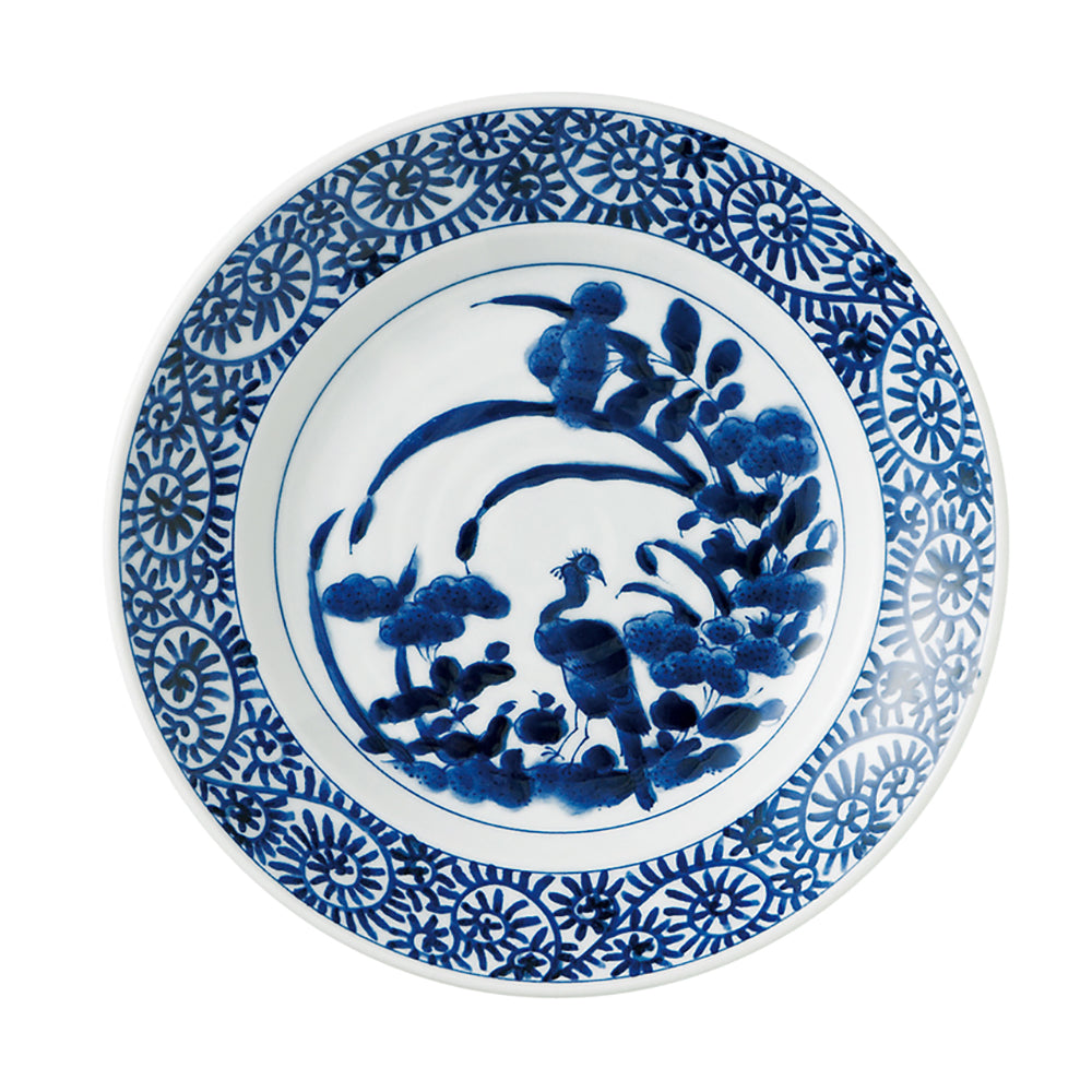 Karakusa Blue and White Dinner Plate - Bird and Flowers