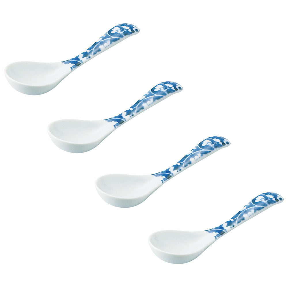 Damikarakusa Asian Soup Spoon Set of 4 - Blue and White