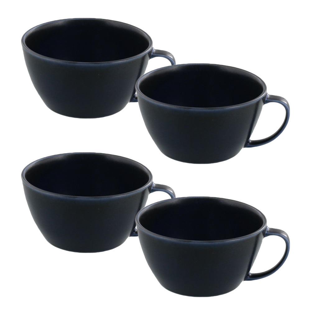 10.8 oz Lightweight Soup Bowls/Mugs with Handle Set of 4 - Navy Blue