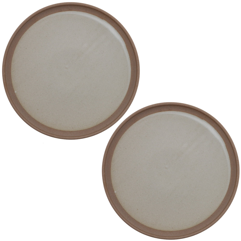 9.2" Red Clay Ceramic Flat Round Dinner Plates Set of 2 - Beige