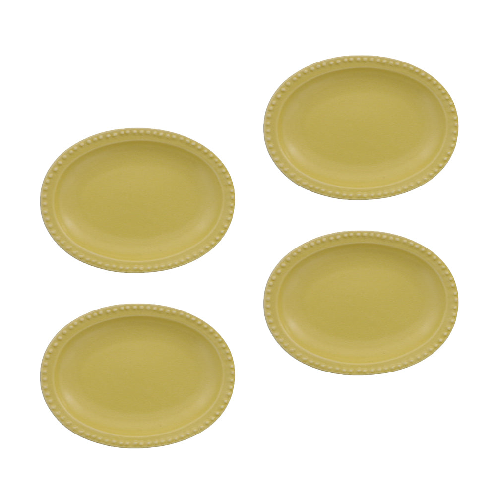 4.9" Dotted Oval Plates Set of 4 - Yellow