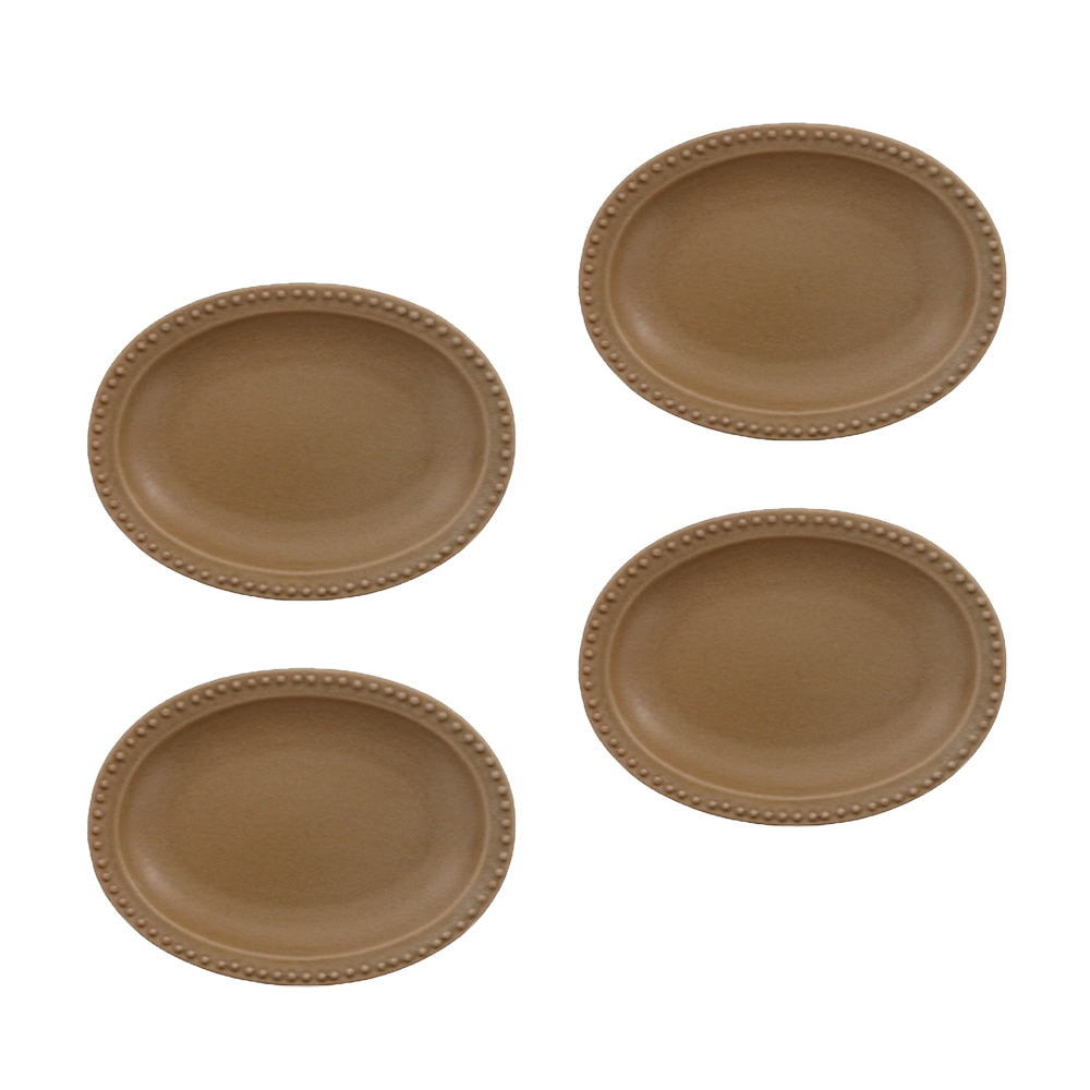 4.9" Small Dotted Oval Plates Set of 4 - Mocha