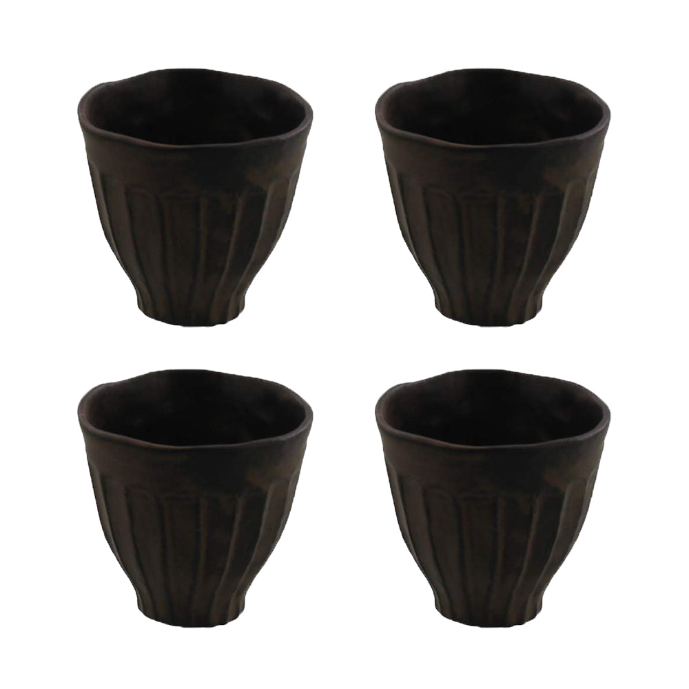 Shinogi Japanese Teacups Set of 4 - Matte Brown