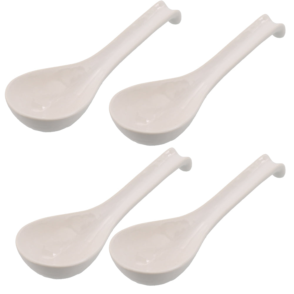 Asian Soup Spoon With Hook Set of 4 - White