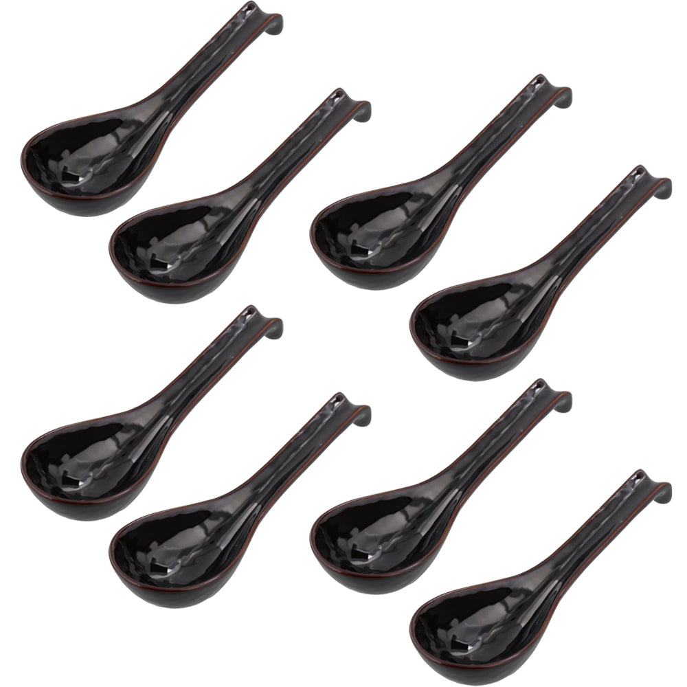 Asian Soup Spoon With Hook Set of 8 - Black