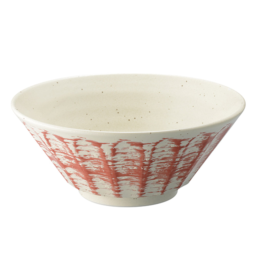 Large 50 oz Ramen, Donburi Bowl Scratchy Red Scraped-Style (Shinogi) 6.8