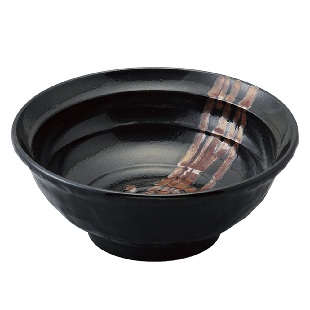 47 oz Ramen, Donburi Bowl  Iron Red Glaze Paint Black -Sunameguro- with Uneven Surface (Ishimegata) 6.8