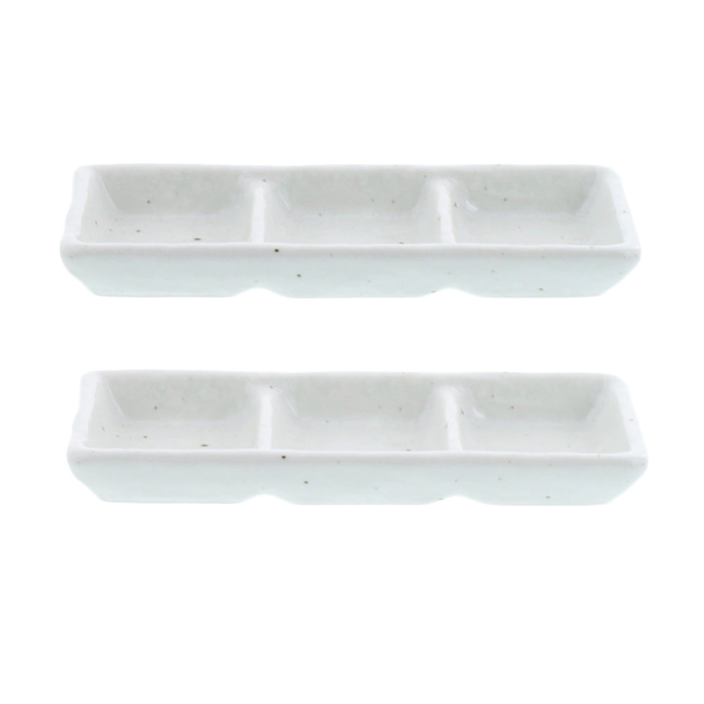 3-Section Condiment Dish Set of 2 Made in Japan -  Kohiki/White
