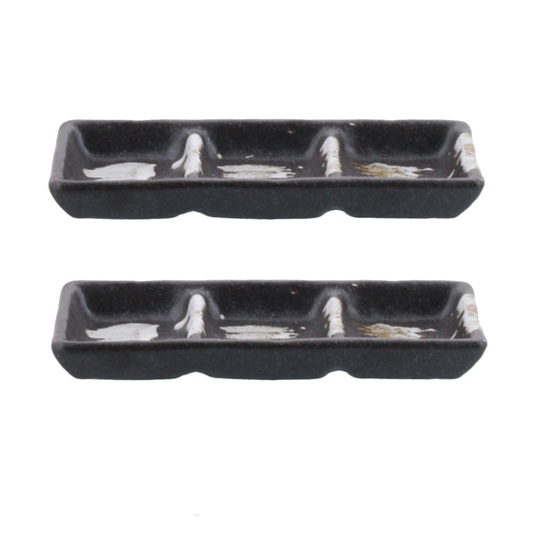 3-Section Condiment Dish Set of 2 Made in Japan - Black – Zen