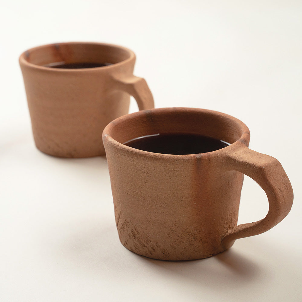 Ogawa Kiln 7.4 oz Coffee Mugs Teacups with Handle Set of 2 Jumon Pottery