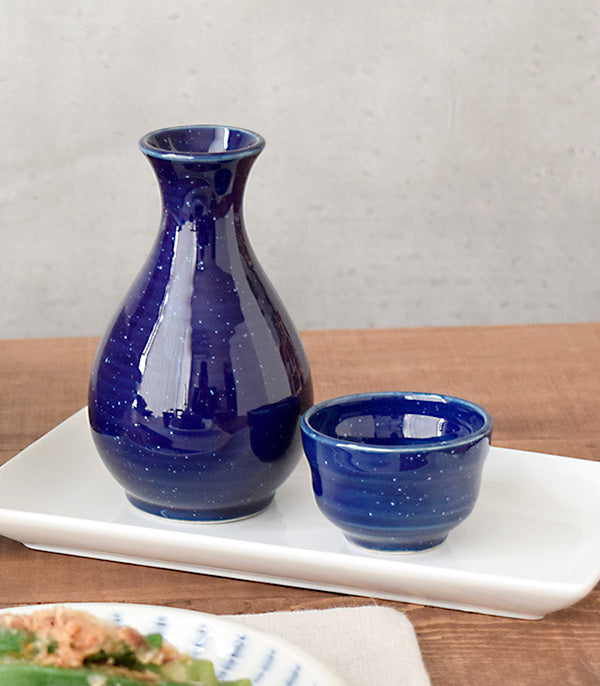 1.5 Ounce Blue Porcelain Sake Cups (Guinomi) Set of 2 - Starry Sky