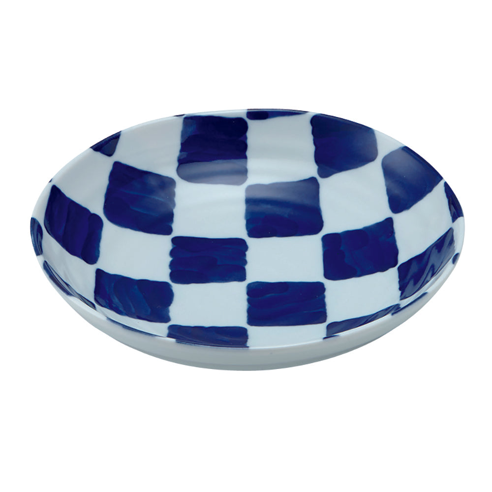 Blue and White Checkered Pasta Bowl