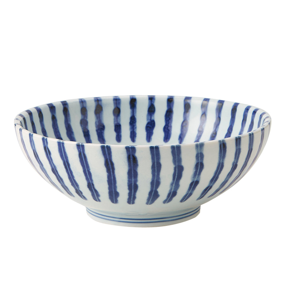 Large 51 oz Wide Mouth Ramen, Donburi Bowl Japanese Simple Arabesque/Thick Stripes (Dami Tokusa)
