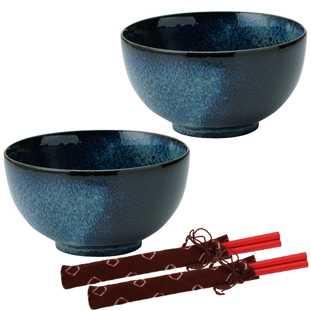Dark Blue Multi-Purpose Donburi Bowl with Chopsticks Set of 2