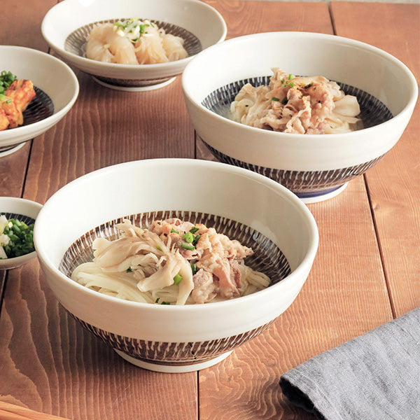 Tobikanna Sanuki Donburi Bowls with Chopsticks and Soup Spoons Set of 2 - Navy Blue