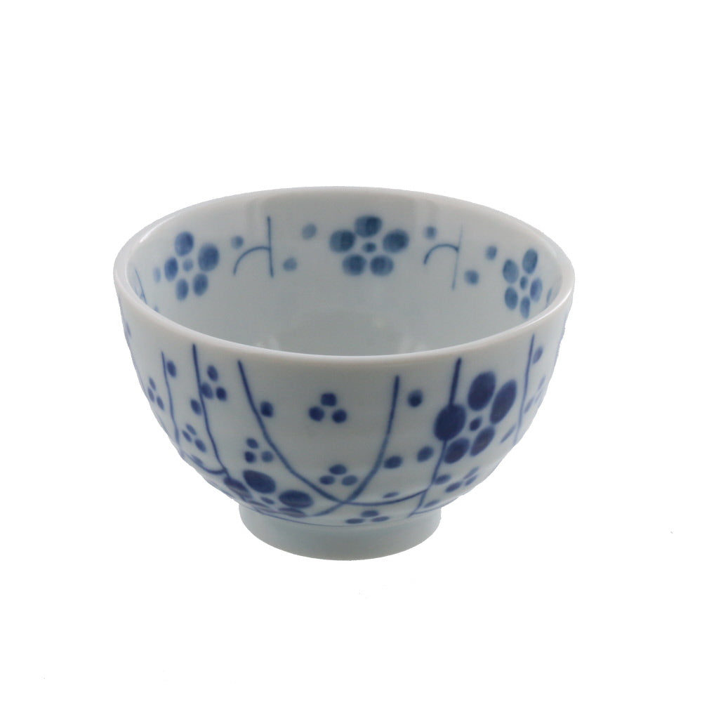 6.7 oz Retro Modern Japanese Tea Cup Set of 4 Japanese Plum (Kourinume) White x Blue