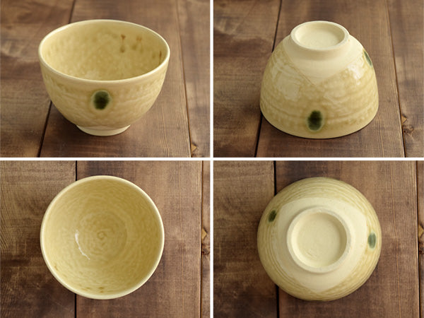 Authentic 19 oz Pottery Matcha Tea Cup Yellow (Kizeto) Dot Glaze