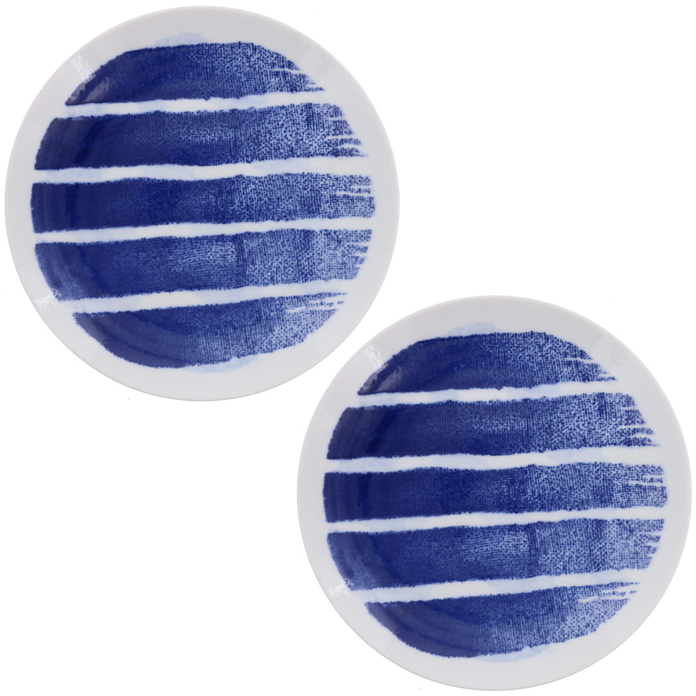 Aizen 9.3" Stripe Dinner Plates Set of 2 - Blue and White