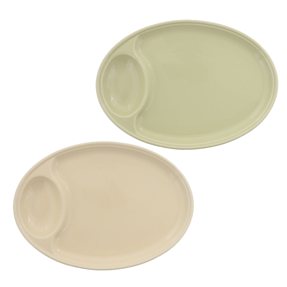 Divided Gyoza Plate Set of 2 - Green and Cream