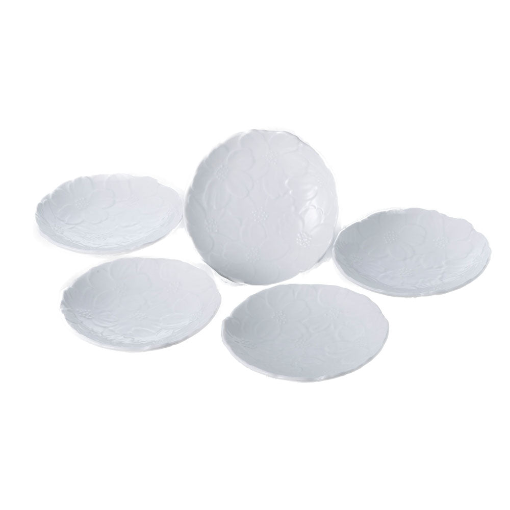 Small White Plate Set of 5 - Flowers
