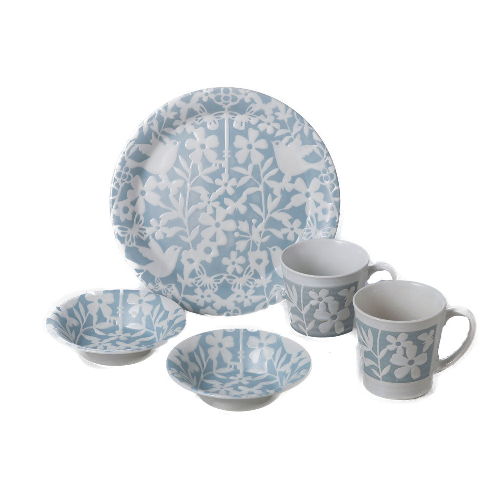 BIRD-LAND 5-Piece Scandinavian Design Dinnerware Set - Blue