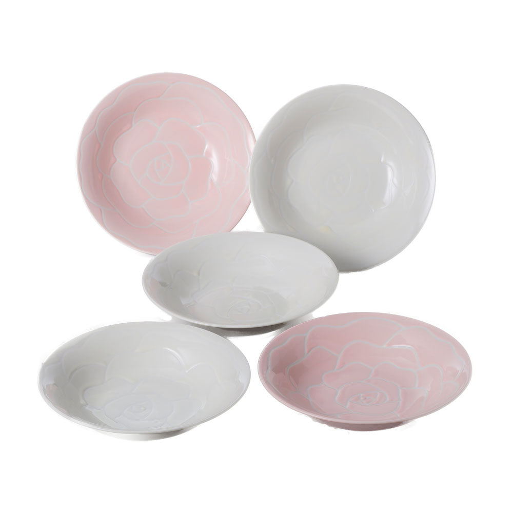 CORSAGE Rose Pasta Bowls Set of 5 - Pink and Cream