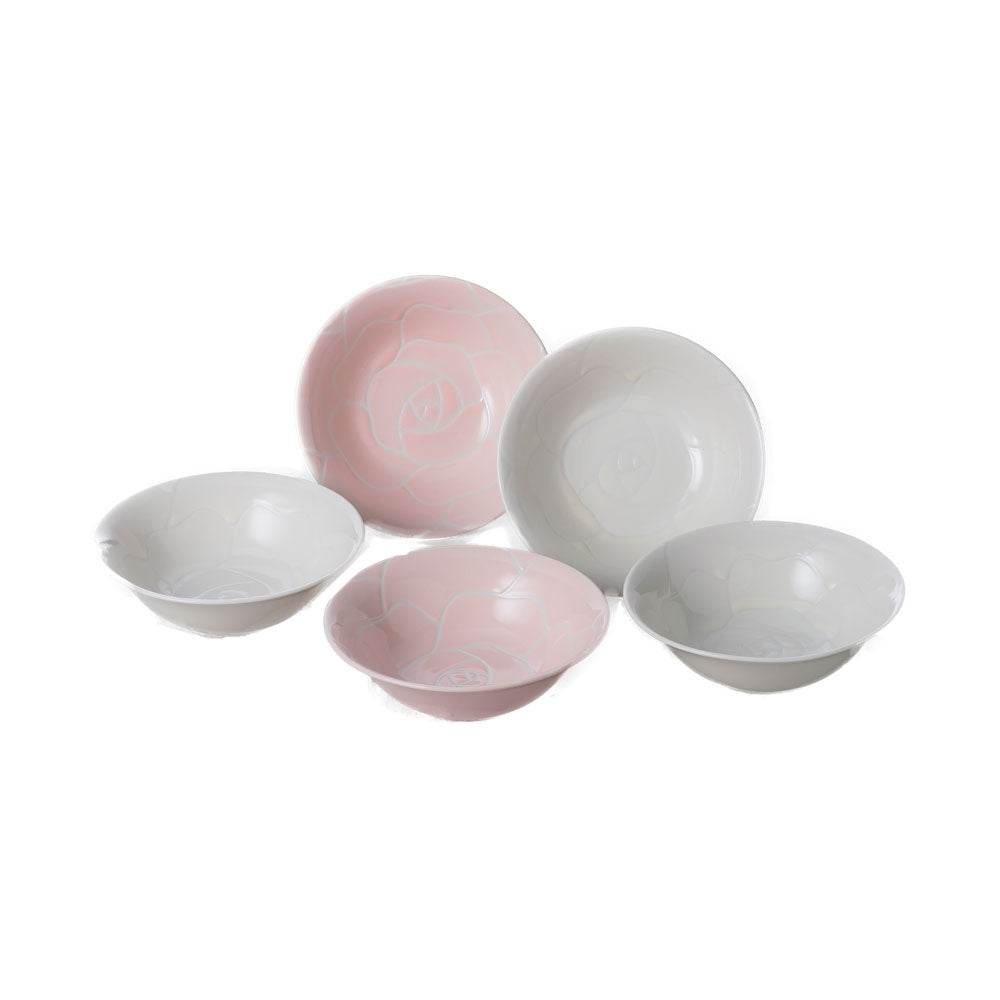 CORSAGE Rose Salad Bowls Set of 5 - Pink and Cream