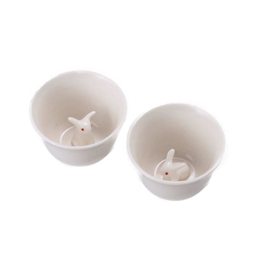 White Japanese Sake Cups Ochoko Set of 2 - Rabbit