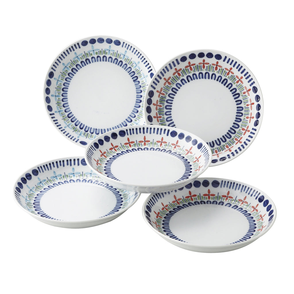 Hana-Rhythm Pasta Bowls Set of 5 - Blue and Red