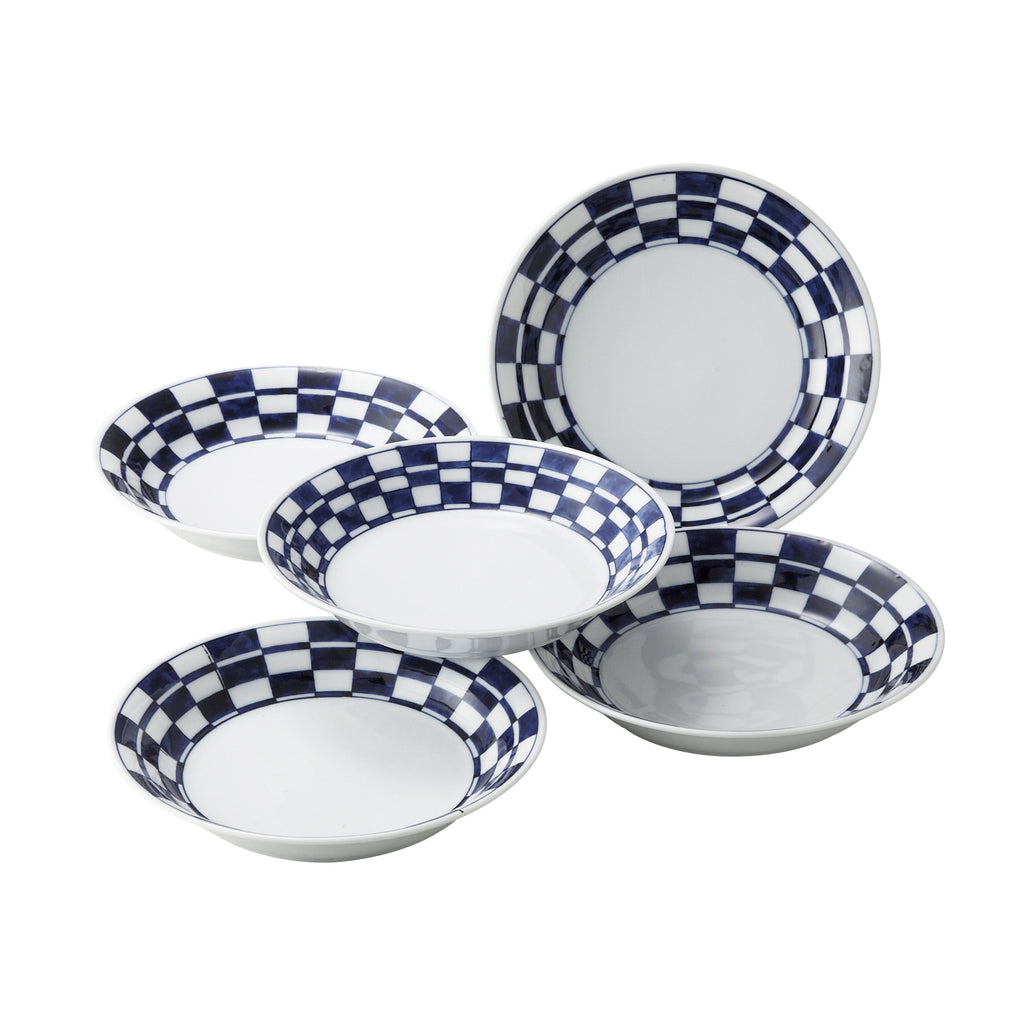 Ichimatchu Blue and White Checkered Pasta Bowls Set of 5
