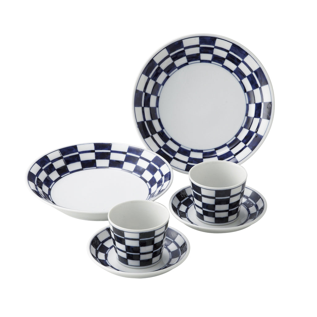Ichimatchu 6-Piece Blue and White Checkered Dinnerware Set