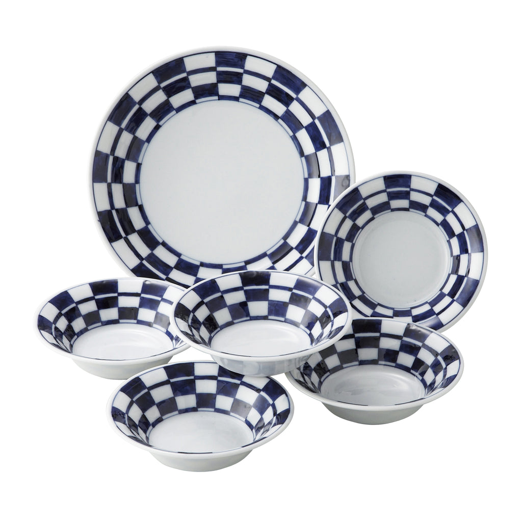 Ichimatchu Blue and White Checkered Bowls Set of 6