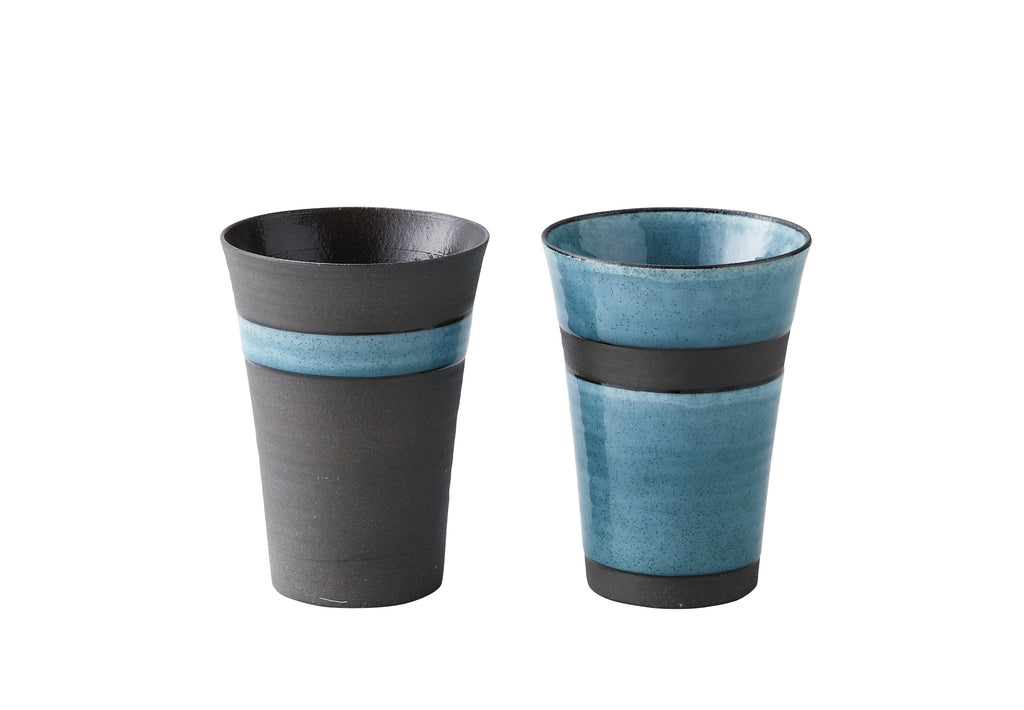 LOOP Black/Turquoise Matching Ceramic Tumbler Set of 2