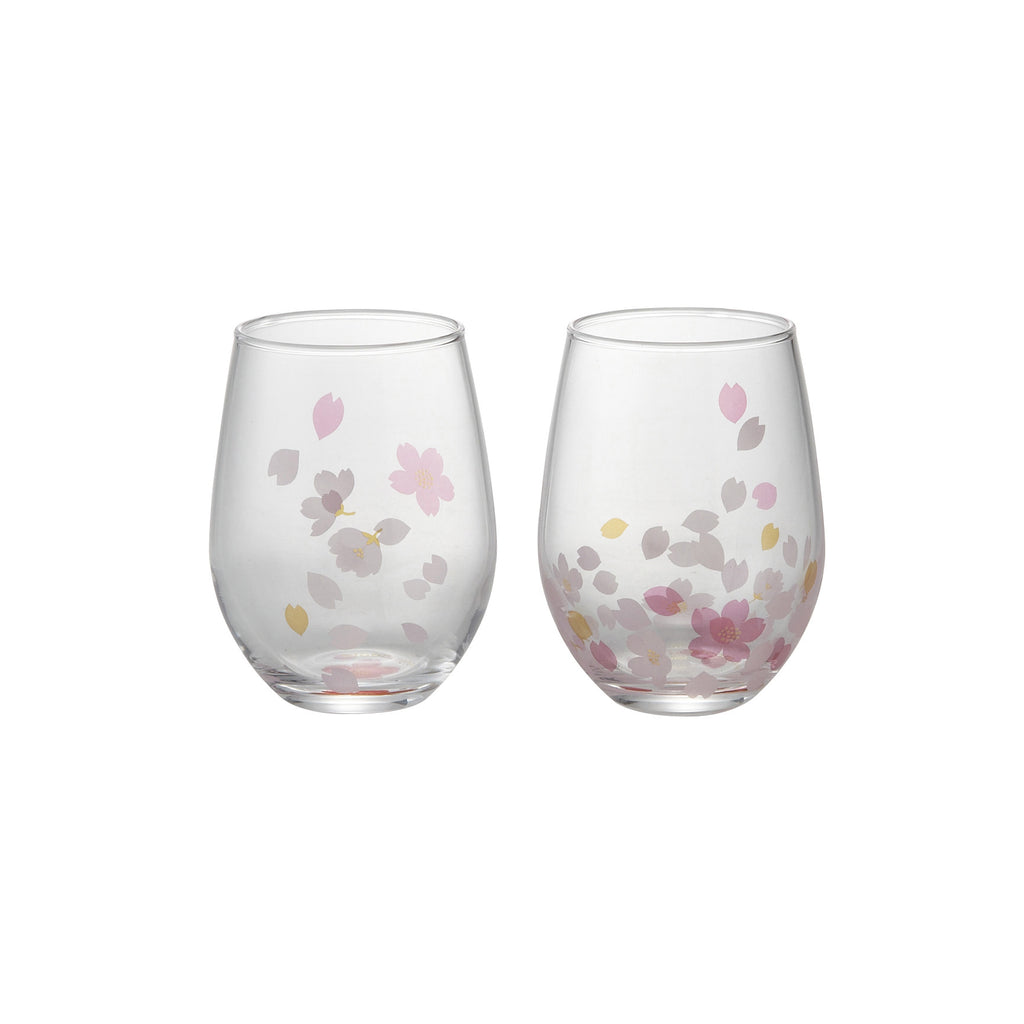 Sakura Stemless Wine Glass Set of 2 - Cherry Blossom