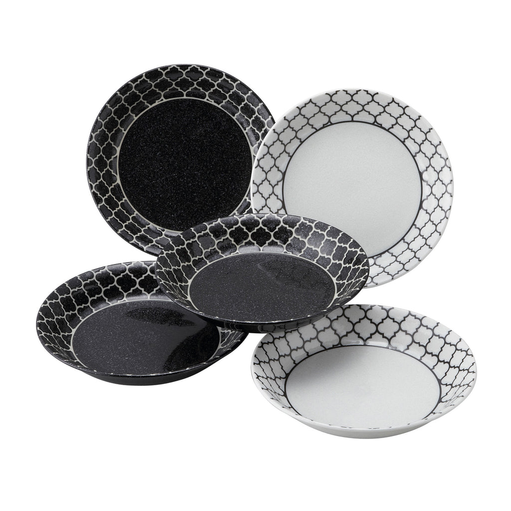 Zellij 5-Piece Black and White Pasta Bowl Set