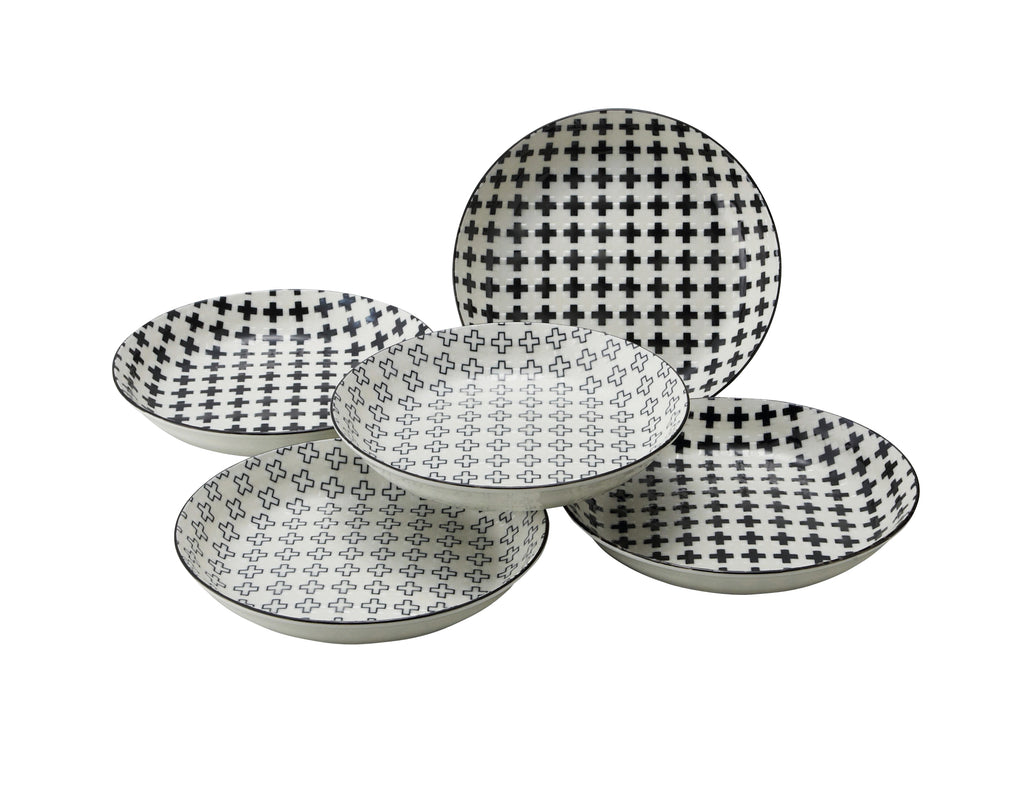 5-Piece Black and White Pasta Bowl Set - Croce