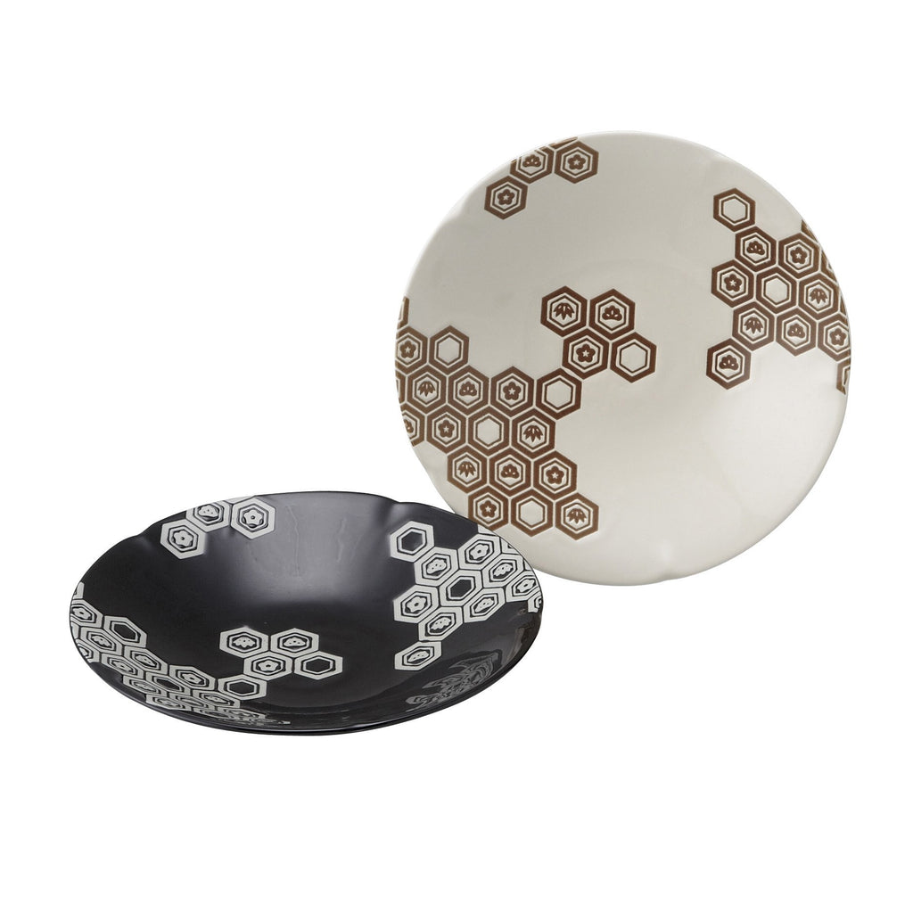 KOMON Black and White Dinner Plates Set of 2 - Hexagonal Pattern