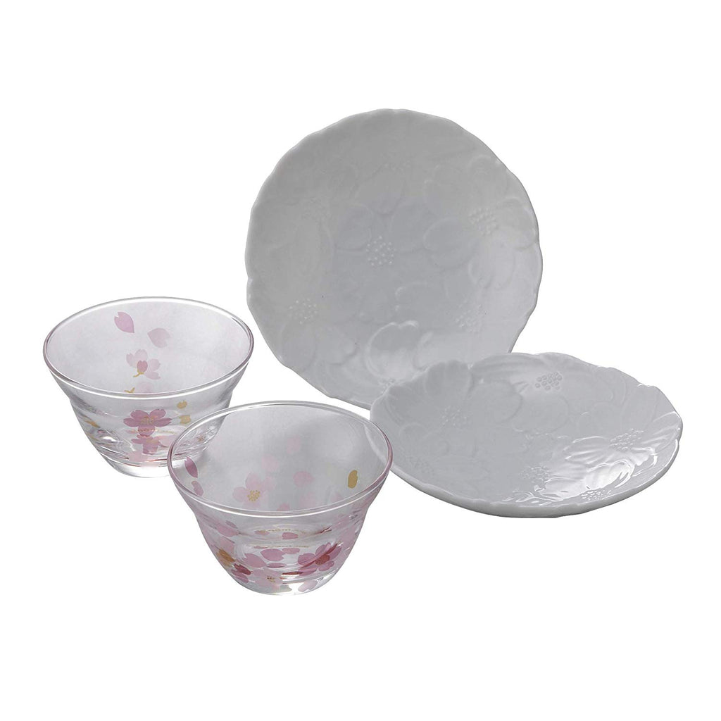sakura-stemless-4-piece-wine-glass-and-small-plate-set-cherry-blossomのコピー