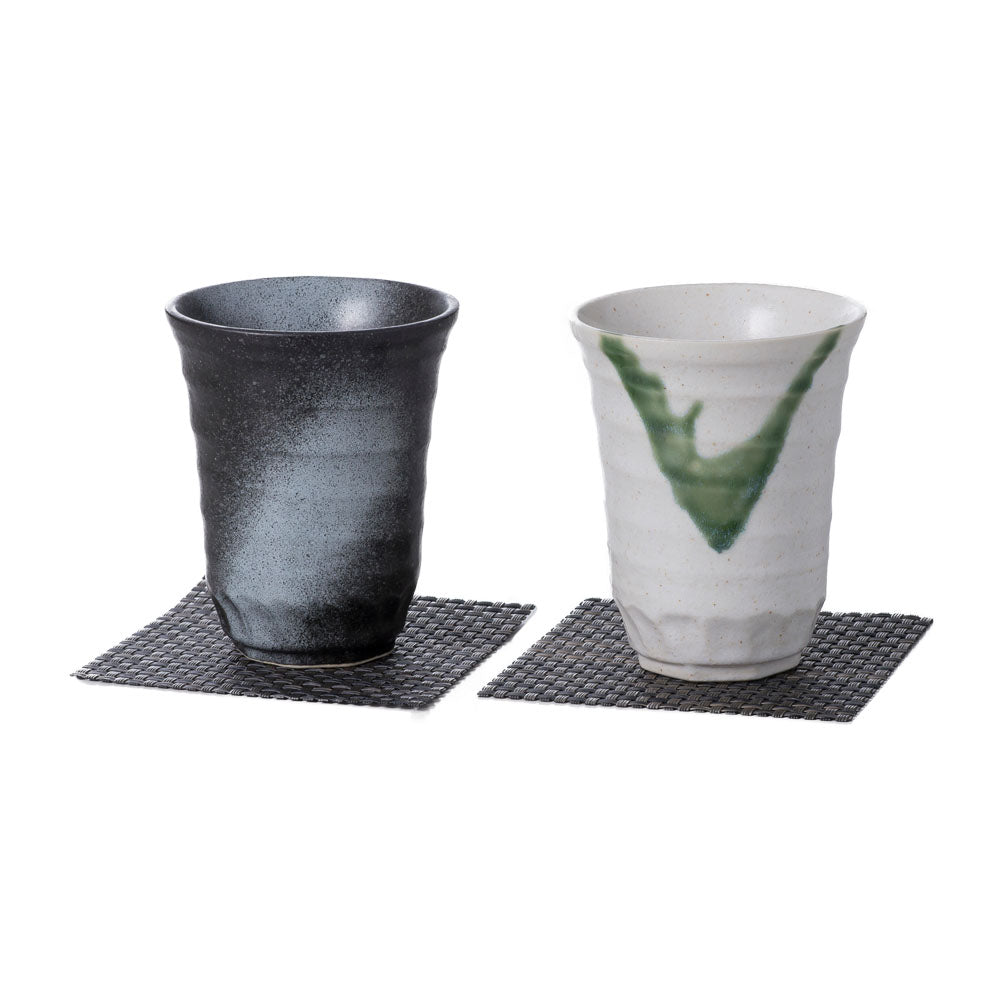 Saiyu Black and White Ceramic Tumbler Set with Coasters