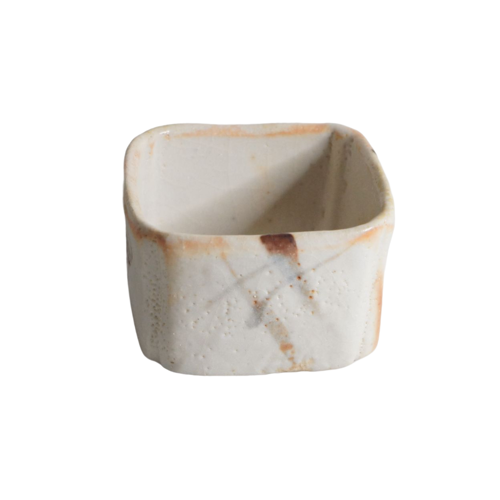 Ogawa Kiln Shino 4.1" Mukozuke Small White Square Shaped Appetizer Bowl - Shirakado