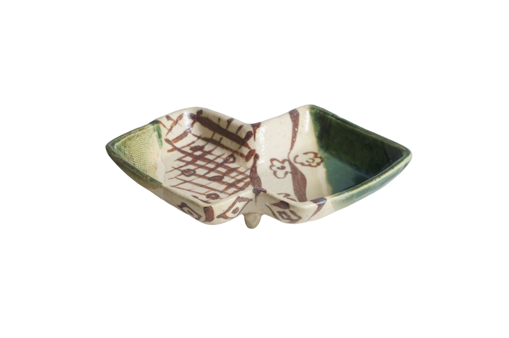 Ogawa Kiln Oribe 5.9" Butterfly Shaped Appetizer Plate - Chou