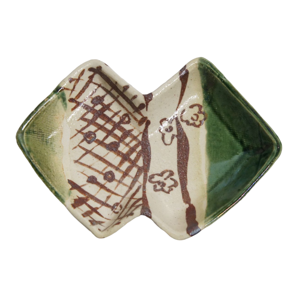 Ogawa Kiln Oribe 5.9" Butterfly Shaped Appetizer Plate - Chou