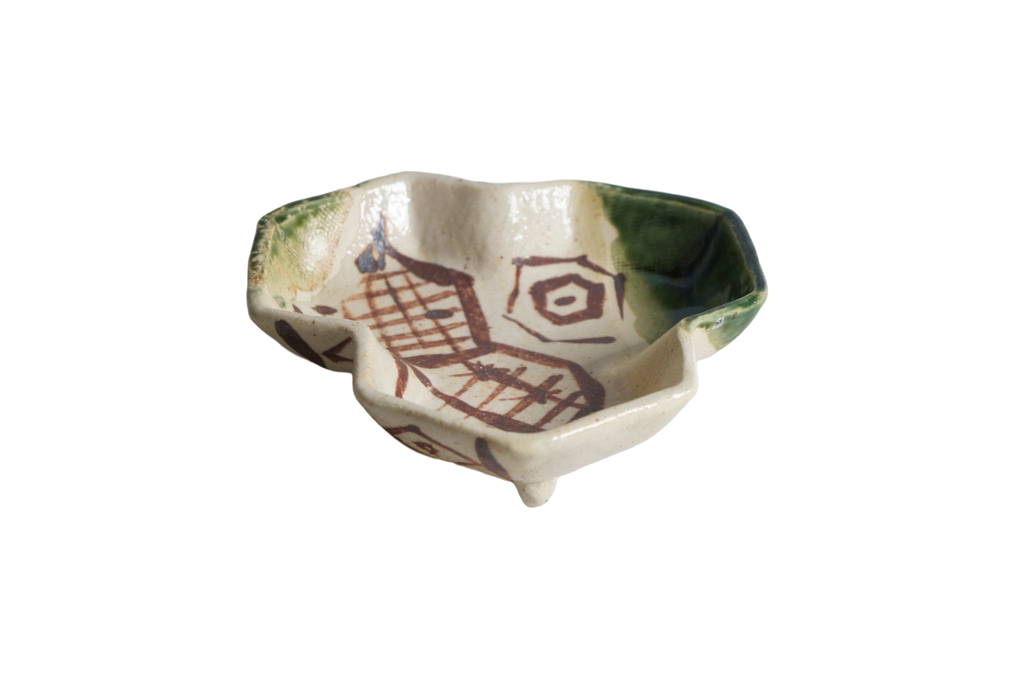 Ogawa Kiln Oribe Tortoise Shell Shaped Appetizer Plate - Kikkou