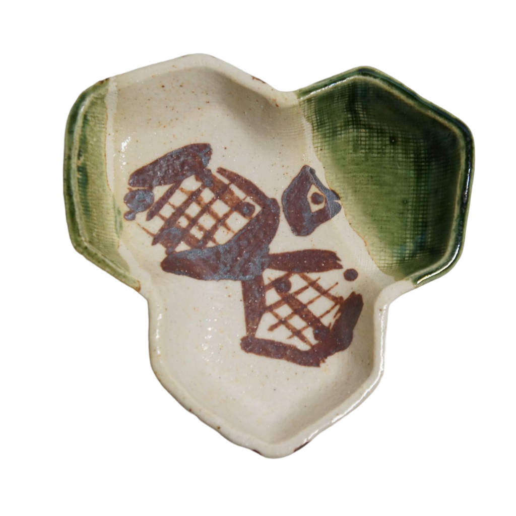 Ogawa Kiln Oribe Tortoise Shell Shaped Appetizer Plate - Kikkou