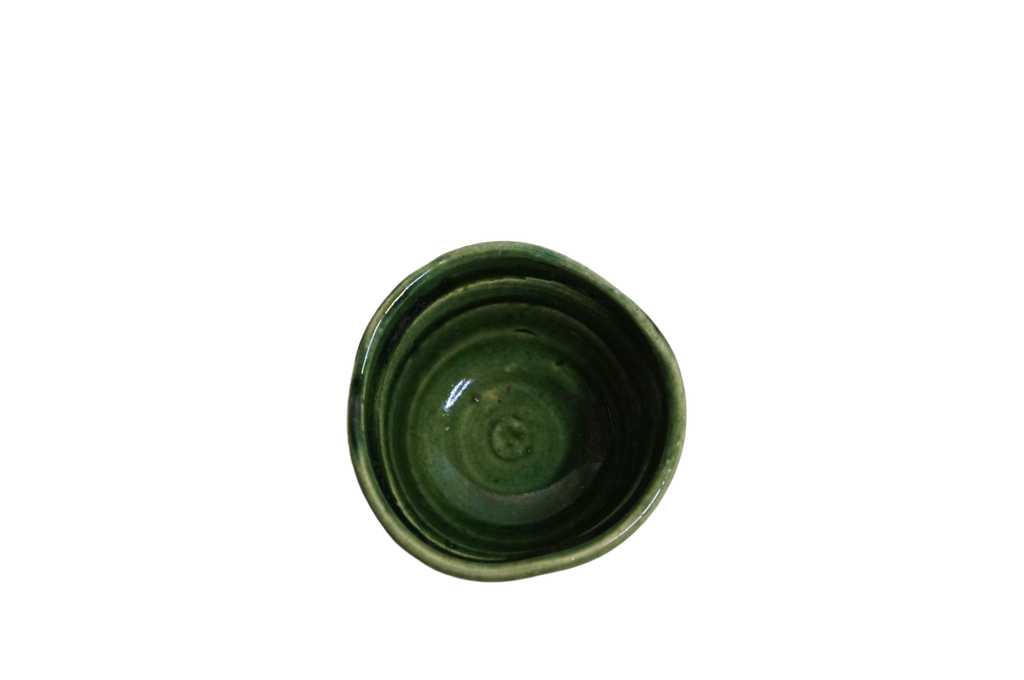 Ogawa Kiln Oribe 3" Hantsutsu Half Cylinder Sake Cup Guinomi