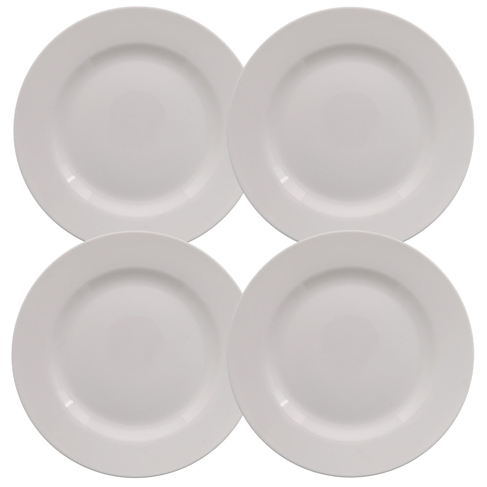 Porcelain Wide Rim Round Plates Set of 4 - Ivory