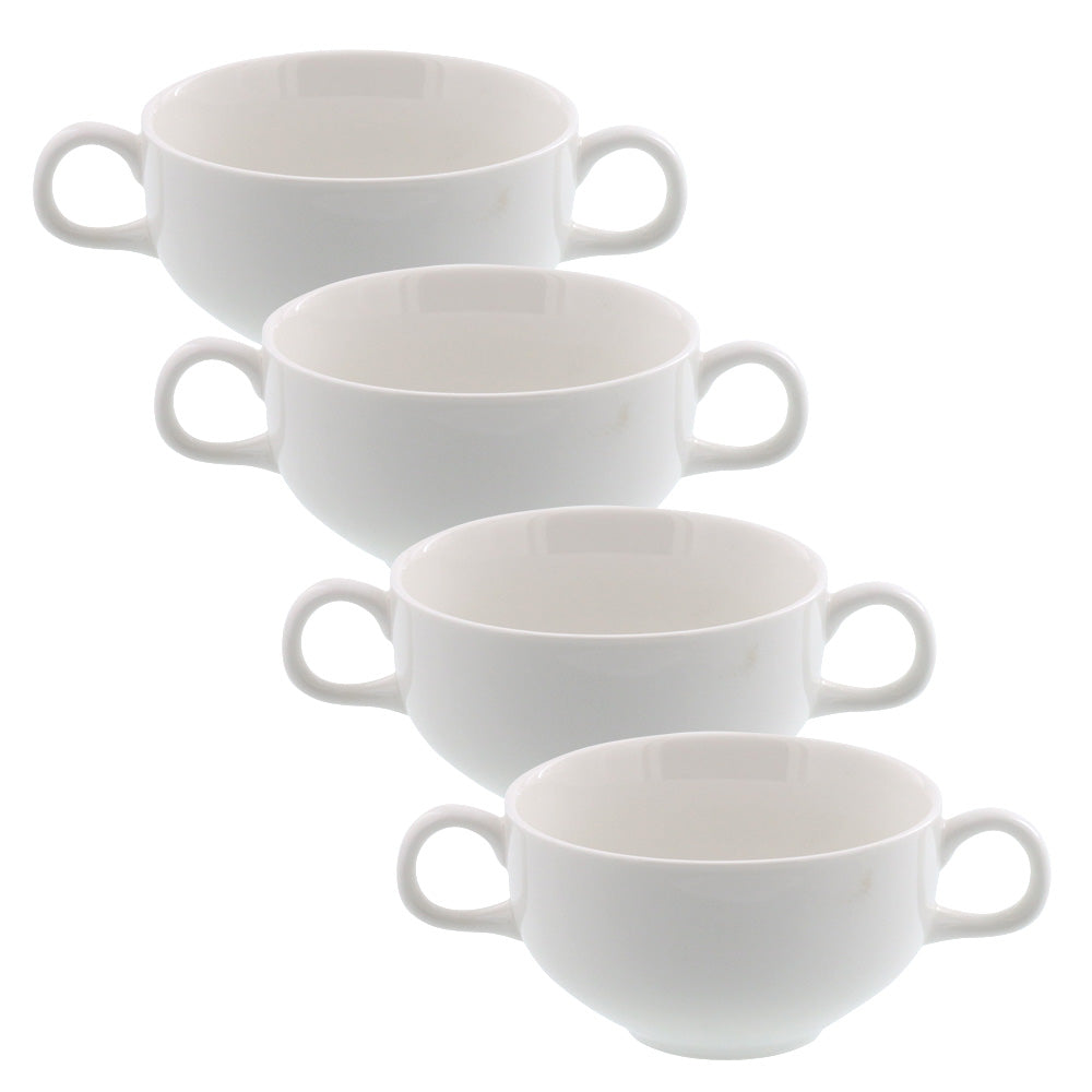 White Soup Bowls with Handles Set of 4