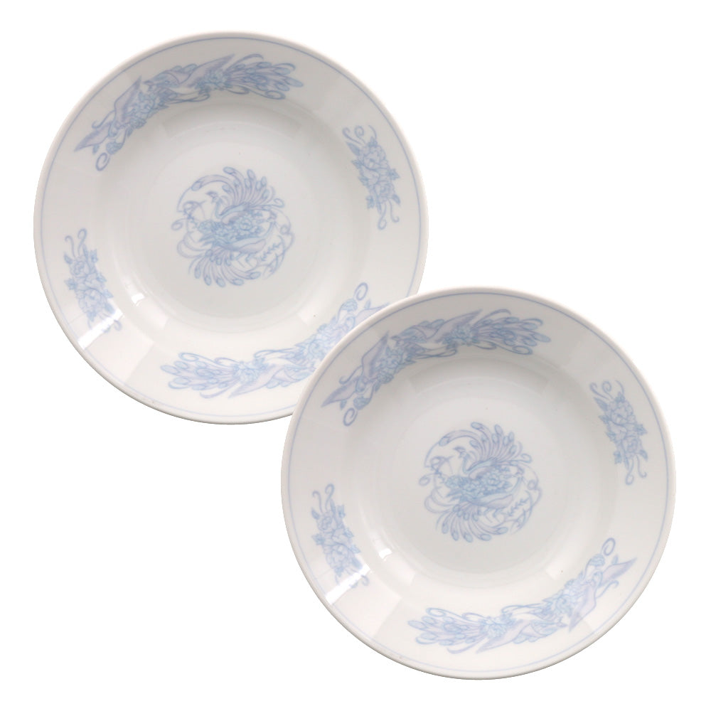 White Chinese Plate Set of 2 - Bird and Flower Design